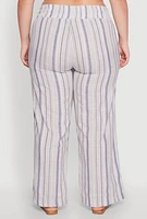 Womens Plus Striped Drawstring Waist Palazzo Pants,