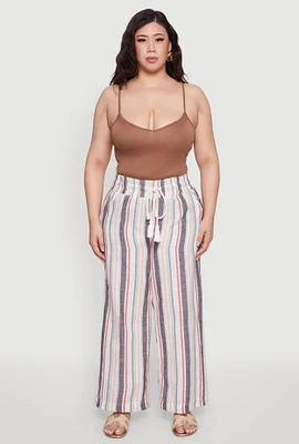 Womens Plus Size Striped Drawstring Waist Palazzo Pants, Multi, Size 2X