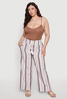 Womens Plus Size Striped Drawstring Waist Palazzo Pants, Multi, Size 2X