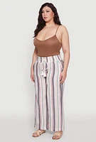 Womens Plus Size Striped Drawstring Waist Palazzo Pants, Multi, Size 2X