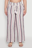 Womens Plus Size Striped Drawstring Waist Palazzo Pants, Multi, Size 2X