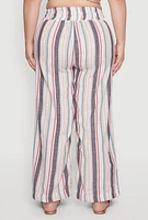 Womens Plus Size Striped Drawstring Waist Palazzo Pants, Multi, Size 2X