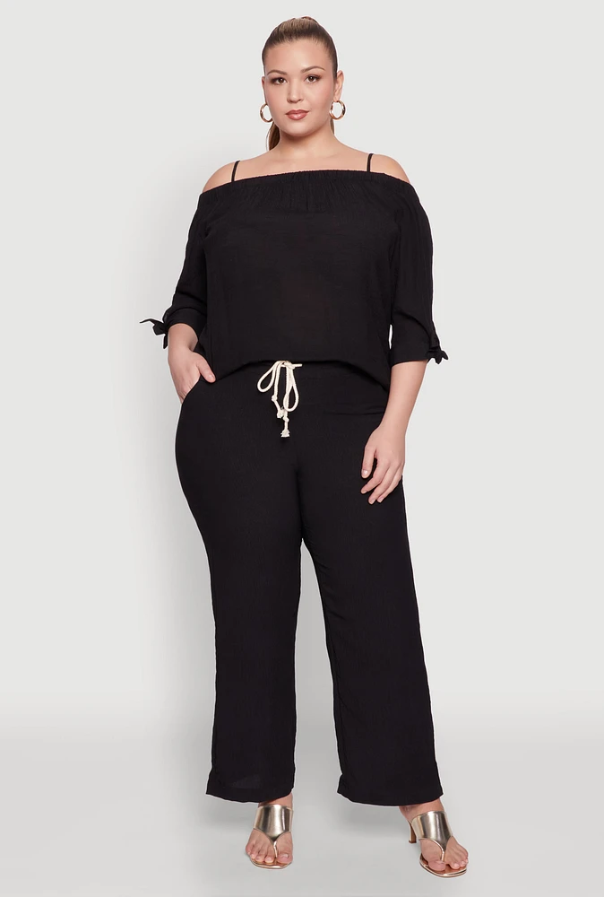 Womens Plus Airy High Waisted Palazzo Pants, 3X