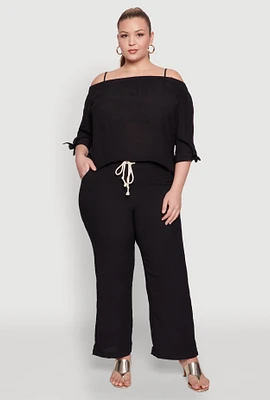 Womens Plus Airy High Waisted Palazzo Pants, 3X