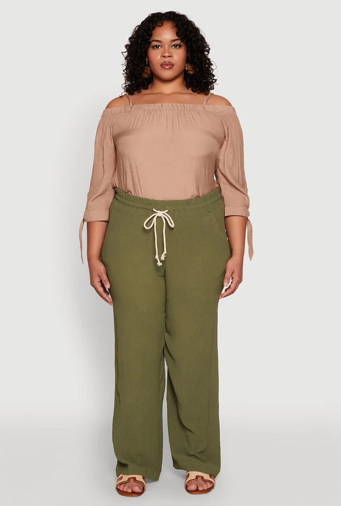 Womens Plus Airy High Waisted Palazzo Pants,