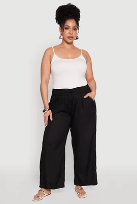 Womens Plus Size Smocked Waist Palazzo Pants, Black, Size 2X