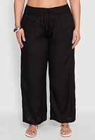 Womens Plus Size Smocked Waist Palazzo Pants, Black, Size 2X