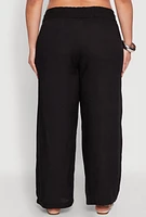 Womens Plus Size Smocked Waist Palazzo Pants, Black, Size 3X