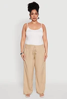 Womens Plus Size Smocked Waist Palazzo Pants, Khaki, Size 2X