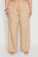 Womens Plus Size Smocked Waist Palazzo Pants, Khaki, Size 2X