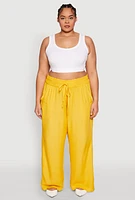 Womens Plus Size Smocked Waist Palazzo Pants, Yellow, Size 1X