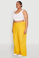 Womens Plus Size Smocked Waist Palazzo Pants, Yellow, Size 1X
