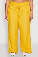 Womens Plus Size Smocked Waist Palazzo Pants, Yellow, Size 1X