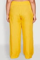 Womens Plus Size Smocked Waist Palazzo Pants, Yellow, Size 1X