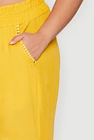 Womens Plus Size Smocked Waist Palazzo Pants, Yellow, Size 1X