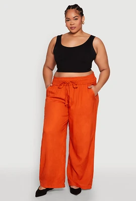 Womens Plus Size Smocked Waist Palazzo Pants, Orange, Size 3X