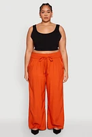 Womens Plus Size Smocked Waist Palazzo Pants, Orange, Size 3X