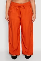 Womens Plus Size Smocked Waist Palazzo Pants, Orange, Size 2X