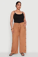 Womens Plus Side Button Detail Linen Pants,