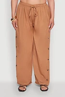 Womens Plus Side Button Detail Linen Pants,