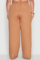 Womens Plus Side Button Detail Linen Pants,