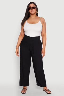 Womens Plus Smocked High Waisted Pants,