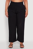 Womens Plus Smocked High Waisted Pants,