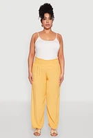 Womens Plus Size Smocked High Waisted Pants, Yellow, Size 2X