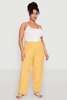 Womens Plus Size Smocked High Waisted Pants, Yellow, Size 2X