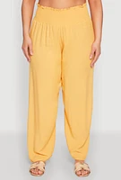 Womens Plus Size Smocked High Waisted Pants, Yellow, Size 2X