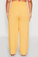Womens Plus Size Smocked High Waisted Pants, Yellow, Size 2X
