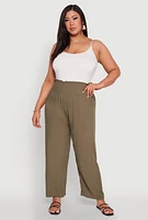 Womens Plus Size Smocked High Waisted Pants, Green, Size 3X