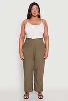 Womens Plus Size Smocked High Waisted Pants, Green, Size 3X