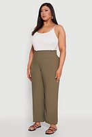 Womens Plus Size Smocked High Waisted Pants, Green, Size 3X