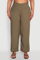 Womens Plus Size Smocked High Waisted Pants, Green, Size 3X