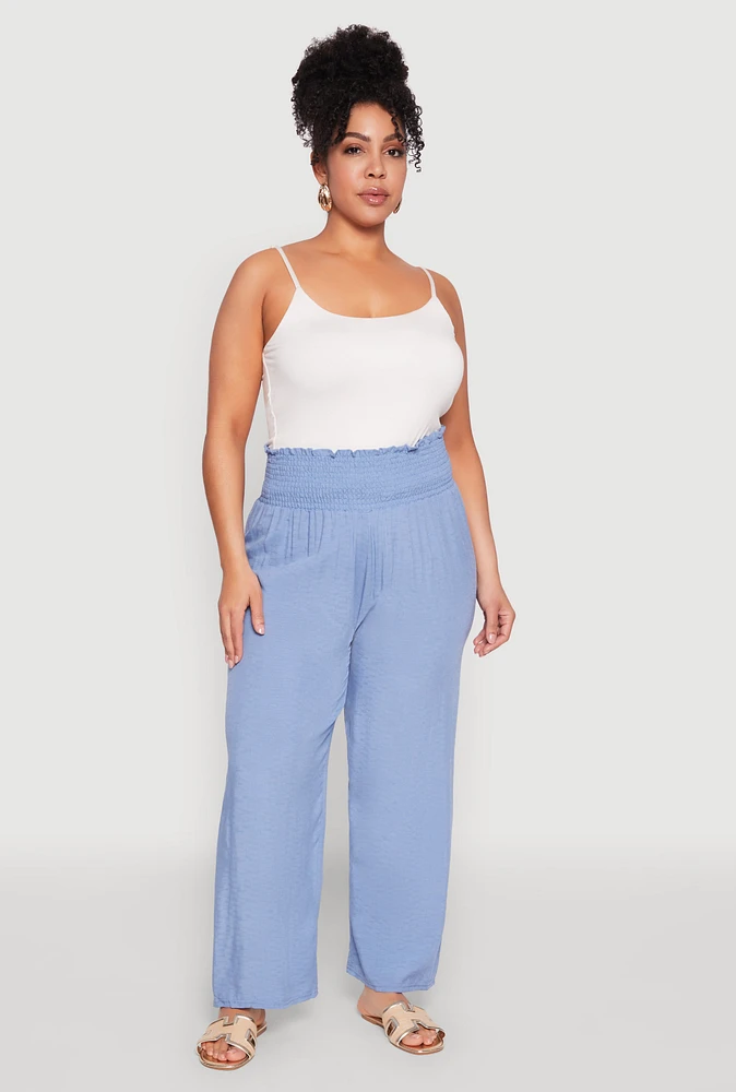 Womens Plus Smocked High Waisted Pants,