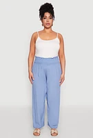 Womens Plus Smocked High Waisted Pants,