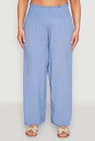 Womens Plus Smocked High Waisted Pants,