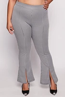 Womens Plus Size Houndstooth Slit Hem Flare Pants, Multi, Size 3X