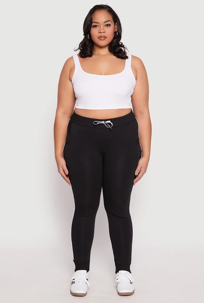 Womens Plus Size Varsity Stripe Joggers, Black, Size 3X