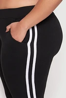 Womens Plus Size Varsity Stripe Joggers, Black, Size 3X