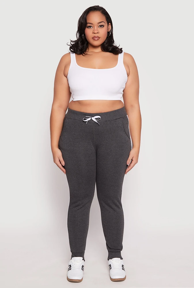 Womens Plus Size Varsity Stripe Joggers, Grey, Size 2X