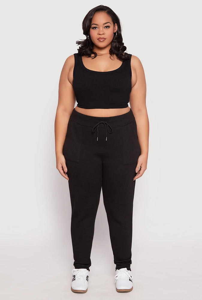 Womens Plus Size Brushed Knit High Waisted Joggers, Black, Size 3X