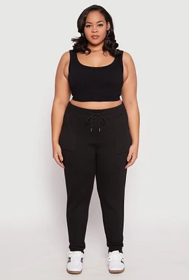 Womens Plus Size Brushed Knit High Waisted Joggers, Black, Size 3X