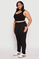 Womens Plus Size Brushed Knit High Waisted Joggers, Black, Size 3X