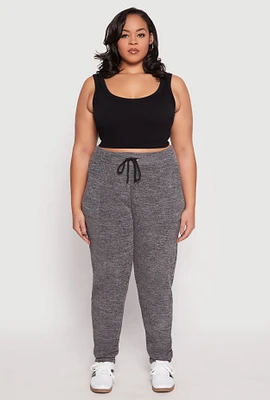 Womens Plus Size Brushed Knit High Waisted Joggers, Grey, Size 1X