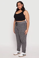 Womens Plus Size Brushed Knit High Waisted Joggers, Grey, Size 3X