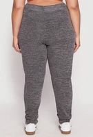 Womens Plus Size Brushed Knit High Waisted Joggers, Grey, Size 3X