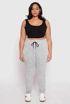 Womens Plus Size Brushed Knit High Waisted Joggers, Grey, Size 1X