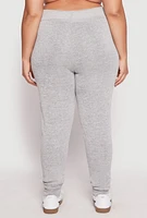 Womens Plus Size Brushed Knit High Waisted Joggers, Grey, Size 3X